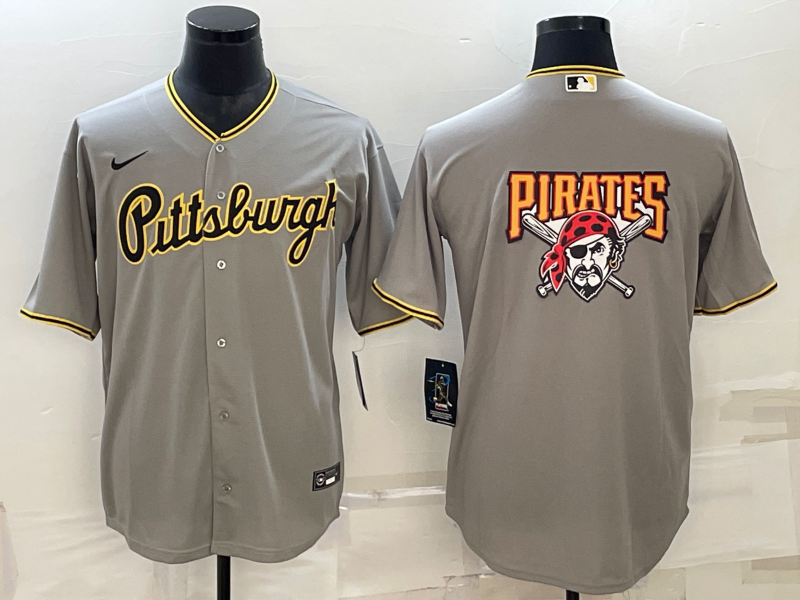 Men's Pittsburgh Pirates Gray Team Big Logo Cool Base Stitched Baseball Jersey